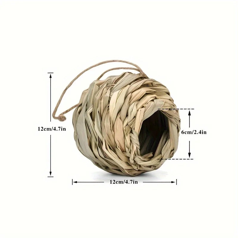 Handwoven Grass Bird Shelter, Approx. 12cm