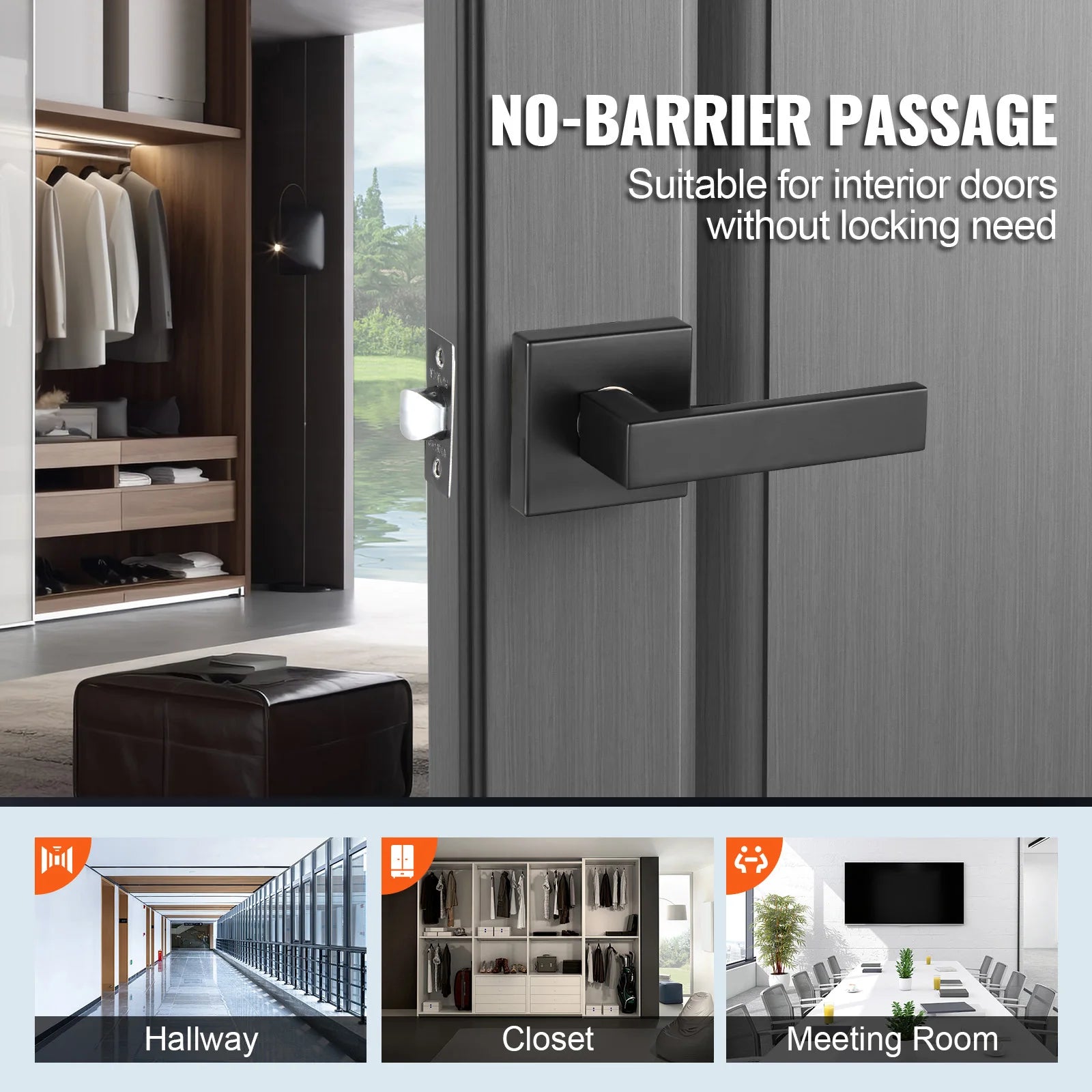 Universal Passage Door Handle – Reversible Matte Black Lever