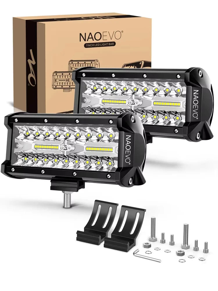 Barra de Luz LED NAOEVO 7 polegadas 240W 24000LM 4x4 Offroad Spot Flood Combo Nevoeiro LED Luzes de Trabalho à Prova de Água para Camioneta Barco UTV ATV Jeep