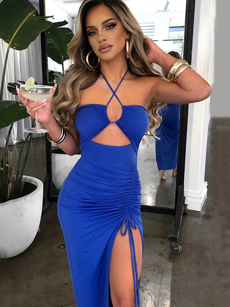 Sleeveless Sexy Female Midi Backless Dresses Slim Night Club Party Women's Dress Bodycon Vestidos Elegantes Para Mujer 