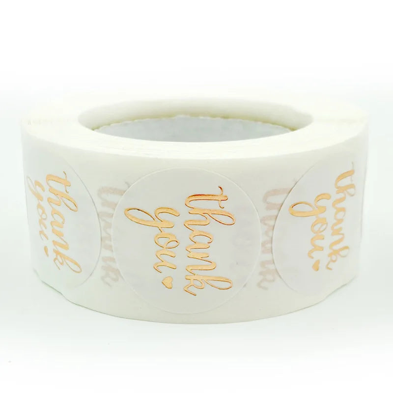 Rose Gold Thank You Sticker Roll – 500 Decorative Labels