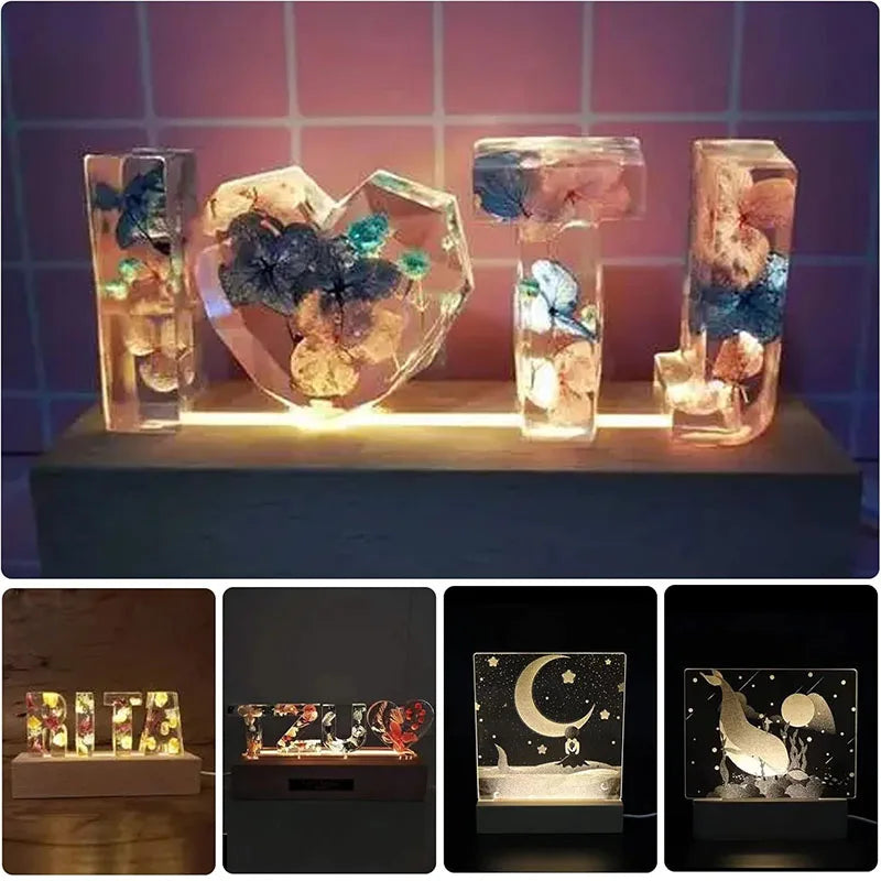 USB LED Wooden Display Base, Light Colour Options