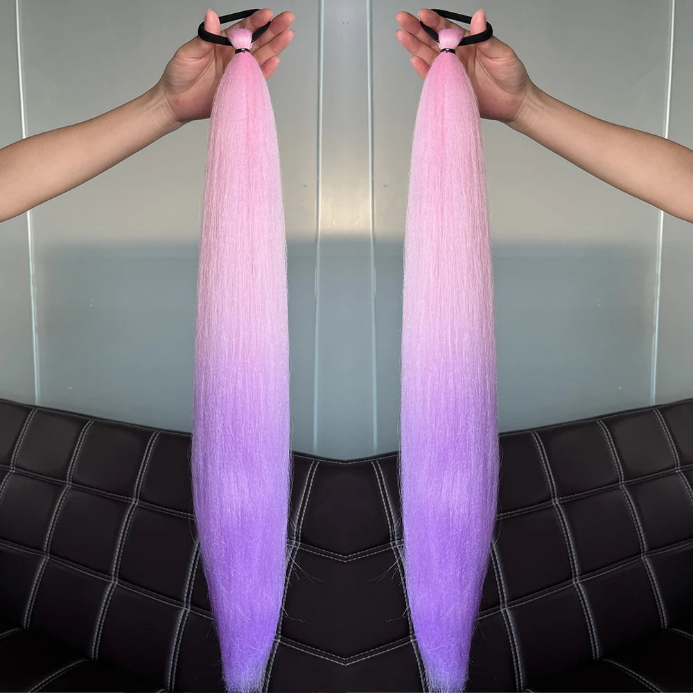 Synthetic Colorful Ponytail Extension 2Pcs Long Straight DIY Braided Pony Tail Hairpiece with Rubber Band Women Hair Accessories 