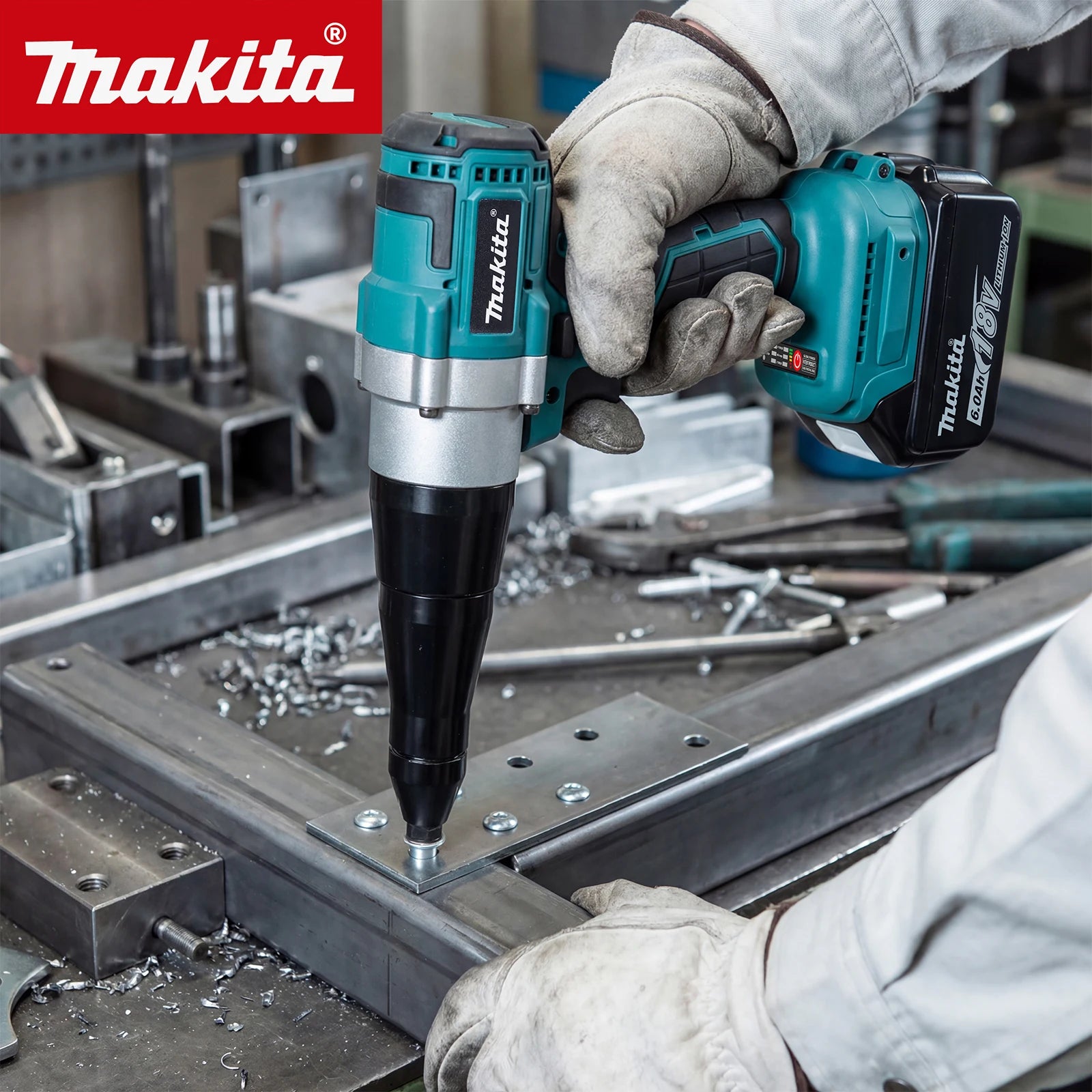 Cordless Electric Rivet Gun with Brushless Motor and LED Light