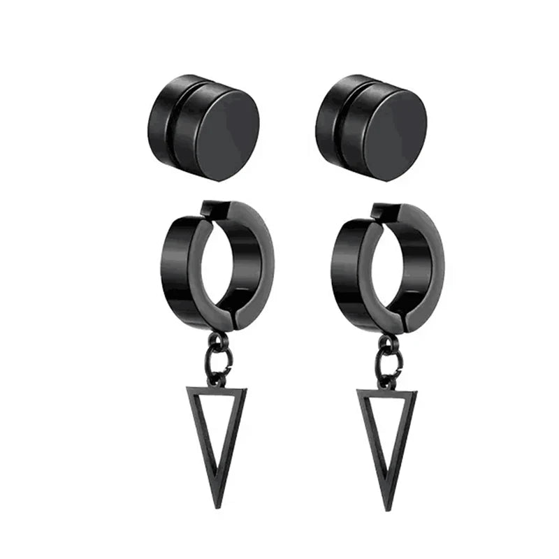 Men's Punk Cross Magnetic Earrings Set