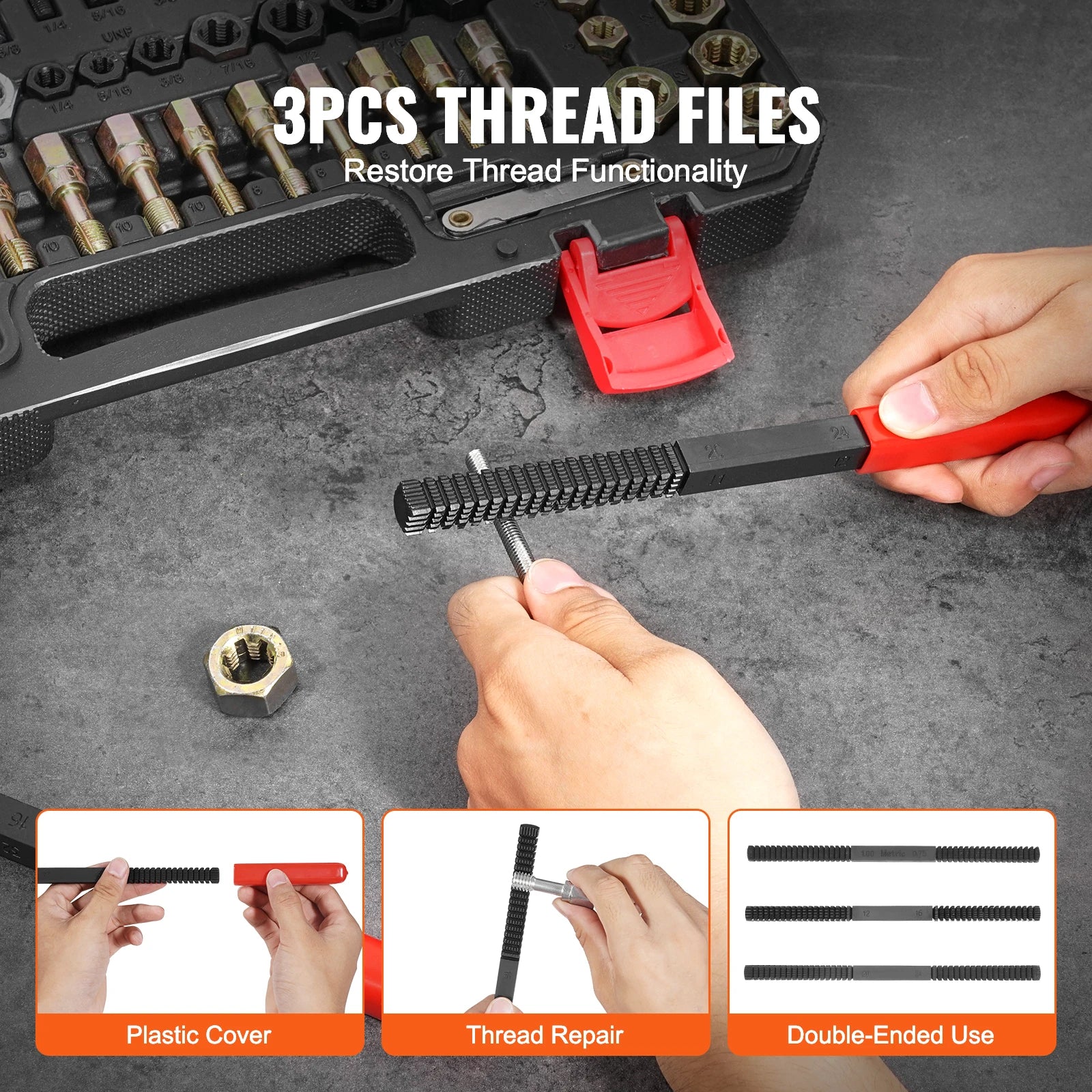 61-Piece Thread Chaser Set UNC UNF Metric Rethreading Tool Kit