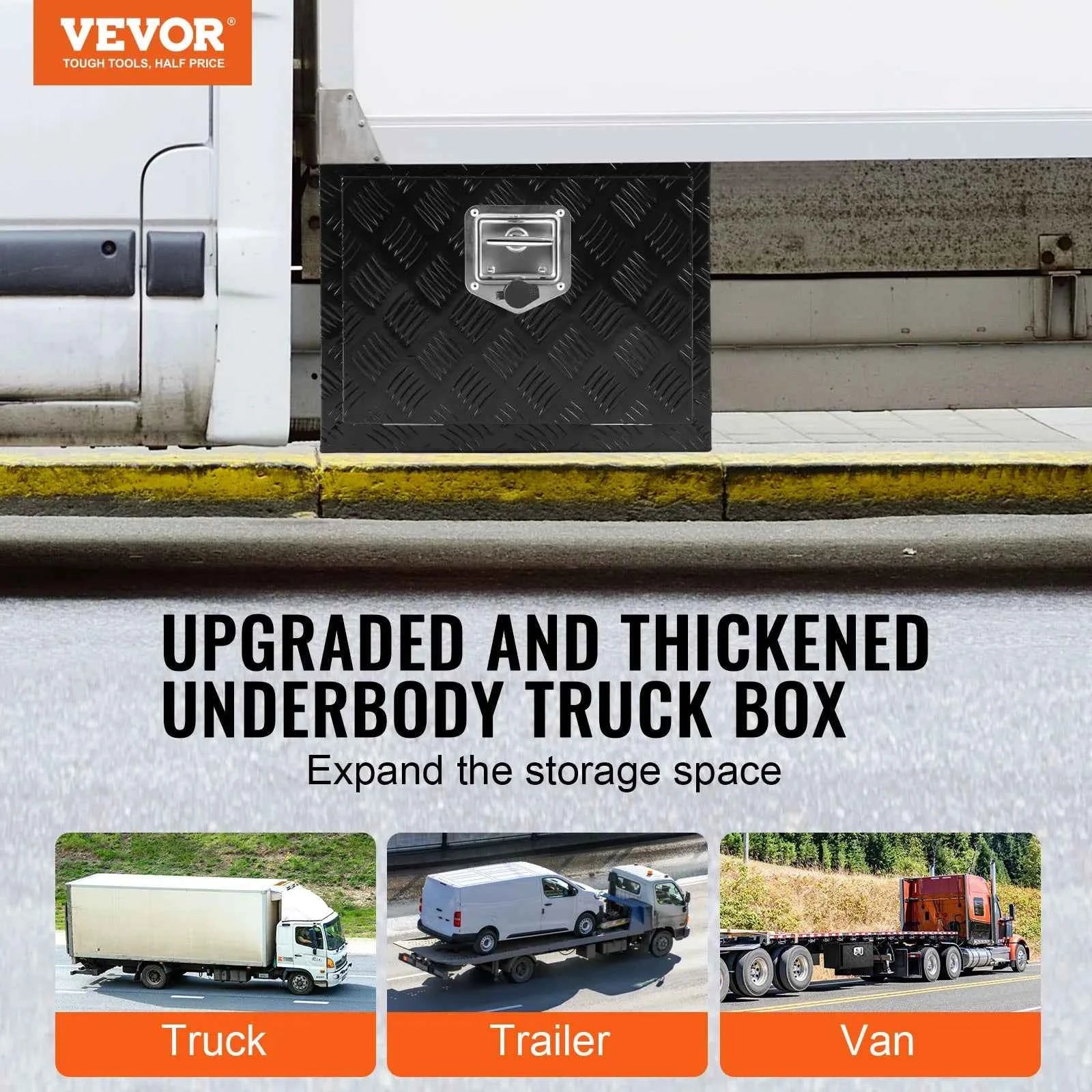 VEVOR Underbody Truck Box Pickup Storage Box Heavy Duty Diamond Plate Tool Box with Lock Keys Waterproof Trailer Storage Box