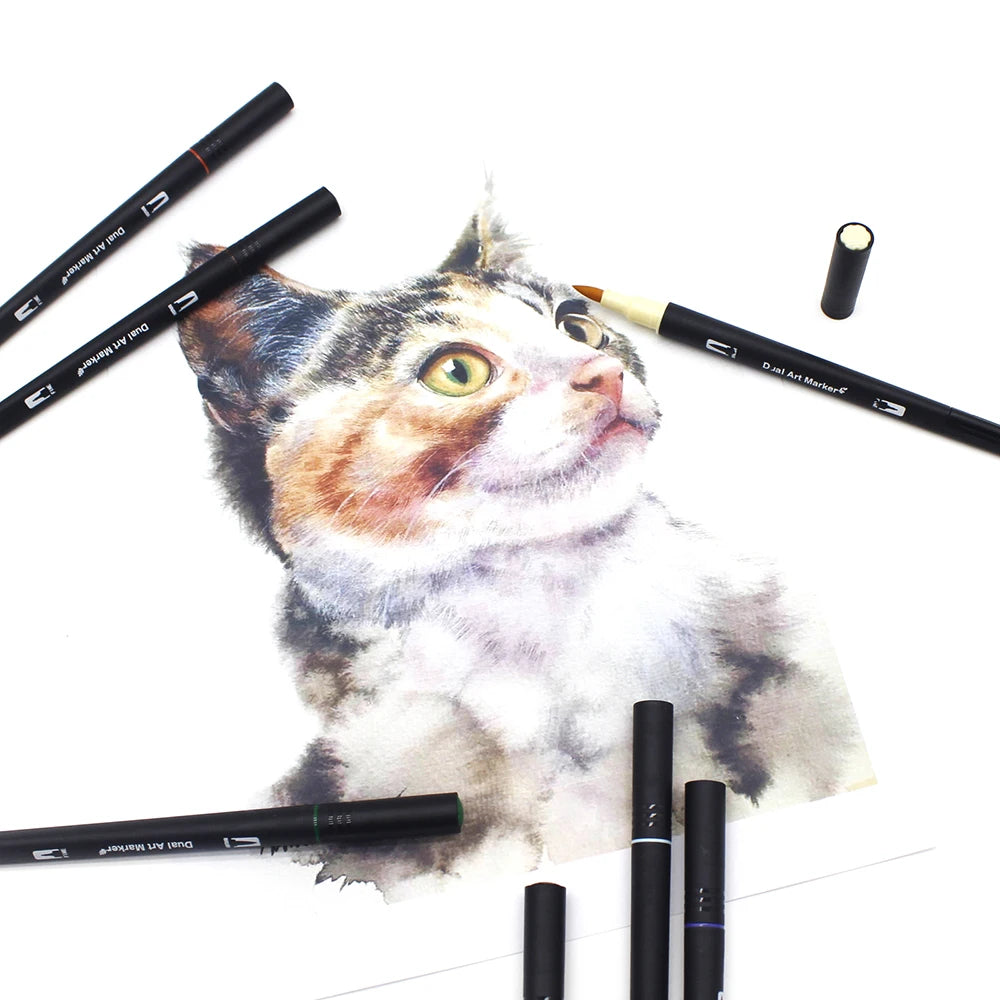 Watercolor Art Markers Brush Pen Dual Tip Fineliner Drawing for Calligraphy Painting 12/48/60/72/100/132 Colors Set Art Supplies 