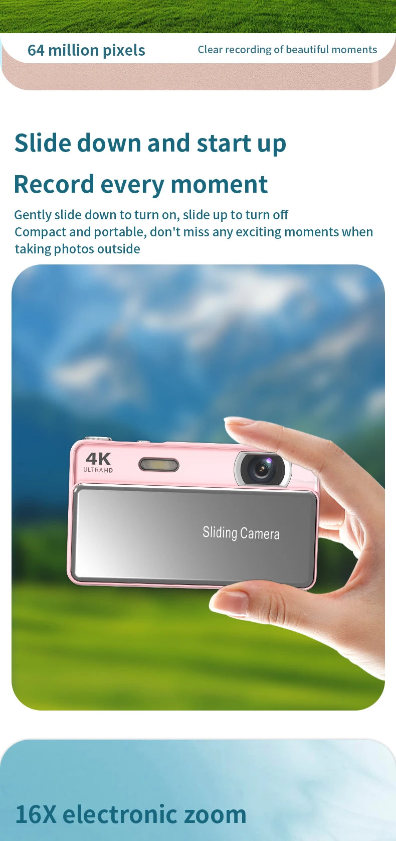 New Sliding Digital Camera CCD Campus 4K High-Definition Camera for Taking Photos and Recording Integrated Student Card Machine