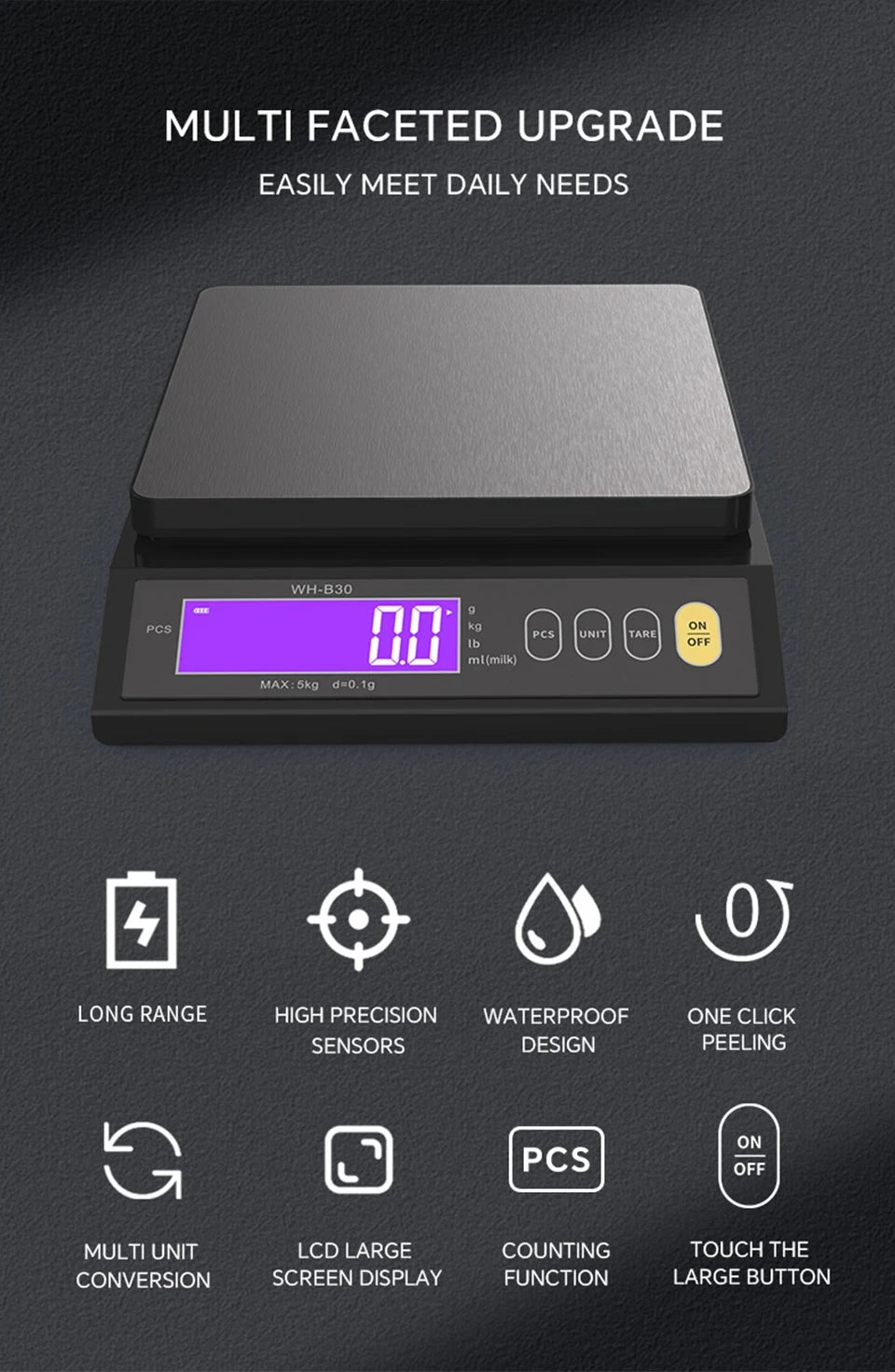 USB-Rechargeable Digital Kitchen Scale - Capacity Options