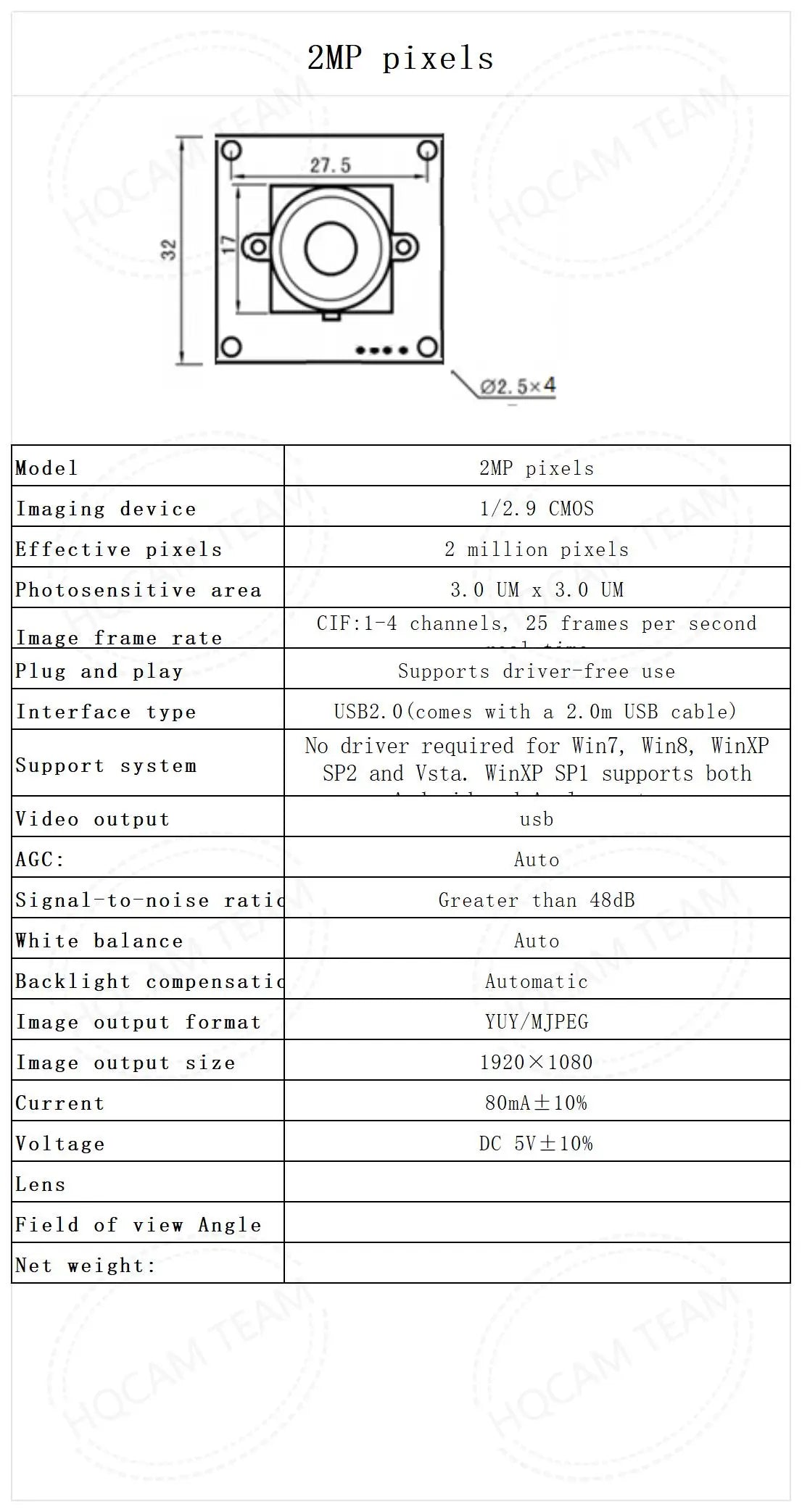 IP66 vandtæt mini USB-kamera 1080P 720P med IR