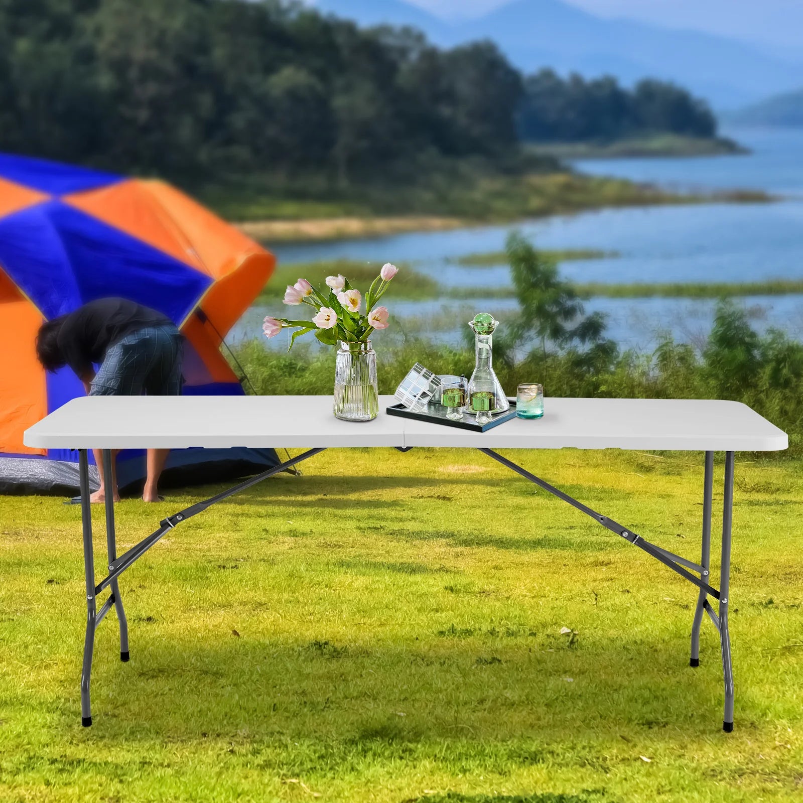 Folding Camping Table with Handle and Safety Lock for Outdoor Use