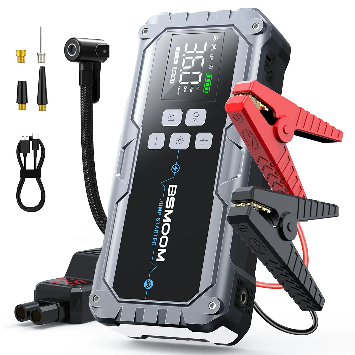26800mAh Jump Starter with Air Compressor 1000A/1500A PEAK  Booster Tyre Inflator Portable Car Battery Power Bank Charger Air Pump,with LCD Display, Jump Starter Power Bank  (All Gas/ 8.0L Diesel), LED Light, Design for Cars,