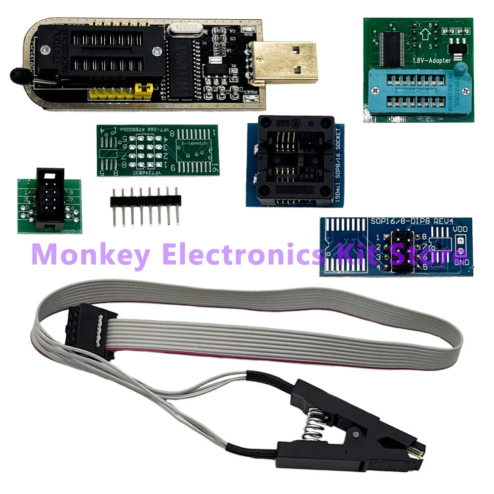 CH341 USB-flashprogrammer en adapteropties