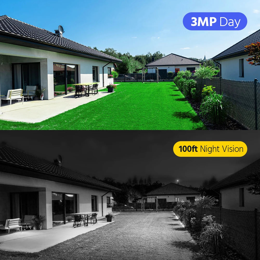 3MP Wireless Security Camera System with 7" Touch Screen, 4CH NVR and 2 Outdoor Cameras