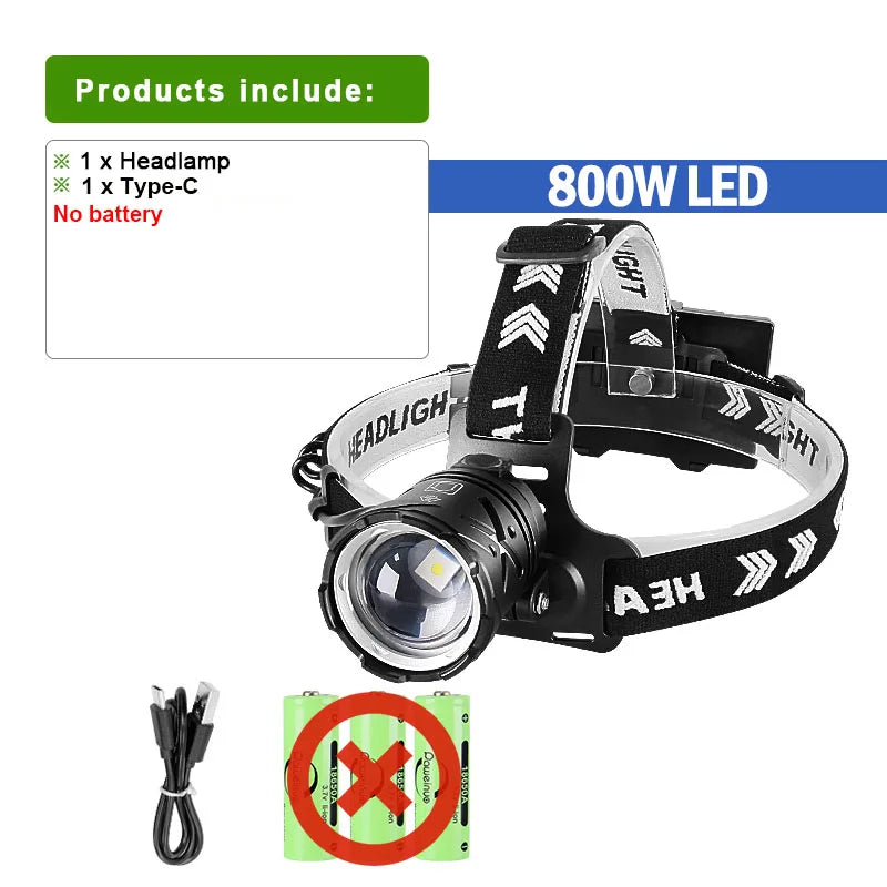 Super Powerful Headlamp High Power Headlights USB Rechargeable Head Lantern Ultra Bright LED Lamp Outdoor Hunting Fishing Lights