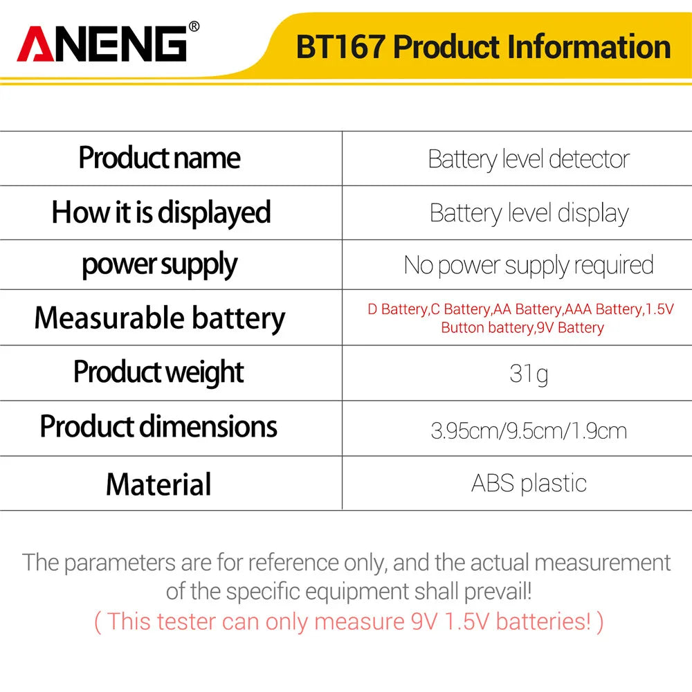 BT167 Household Battery Level Tester