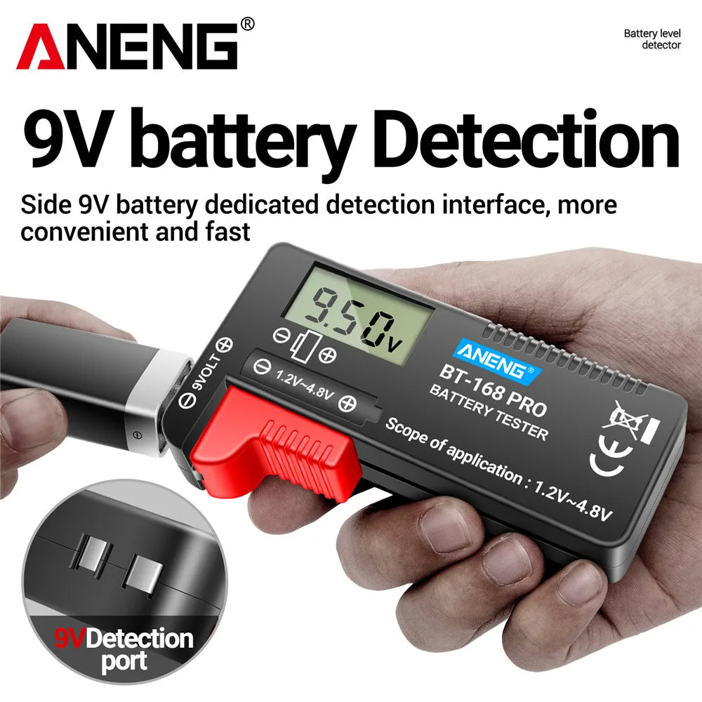 Batteritestere ANENG BT-168 PRO, kapasitetskontrollert belastningsanalysator, digital batteritester for 9 V-, AAA-, AA- og knappcellebatterier