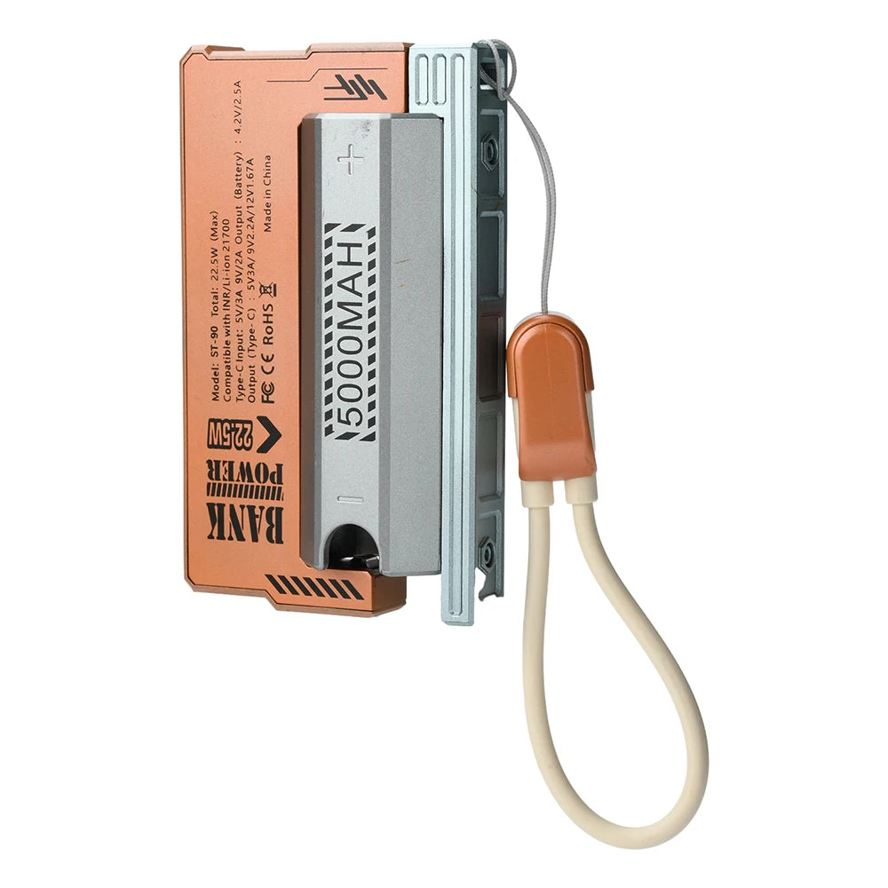 Solderless 21700 Power Bank Case with Detachable USB-C Cable