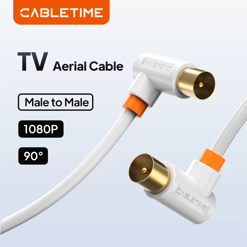 Right-Angle TV Aerial Cable, Male to Male