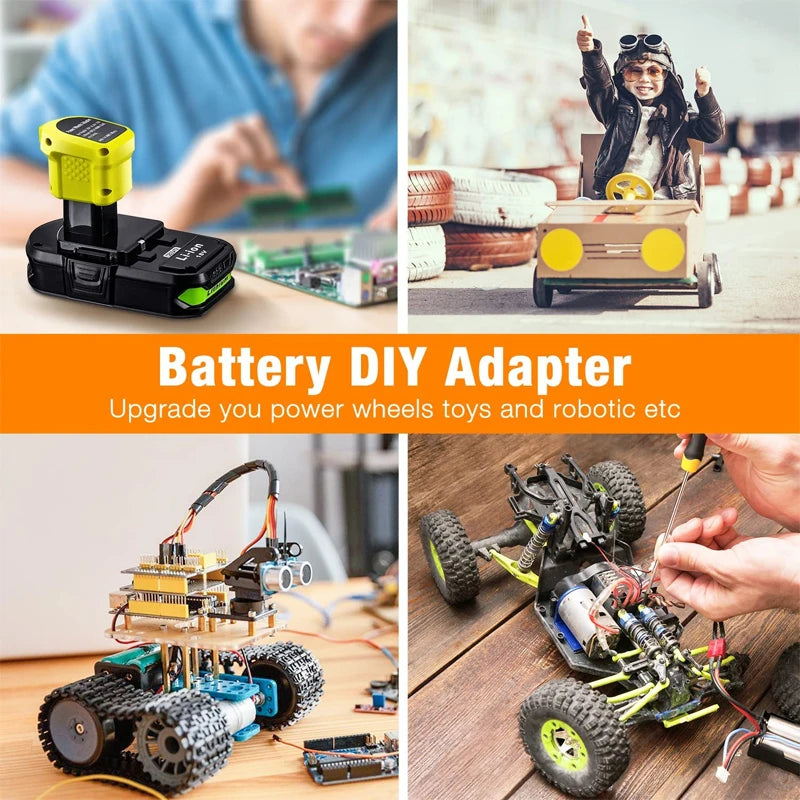 Ryobi 18V batteridrevet hjuladapter med 14 AWG-ledninger
