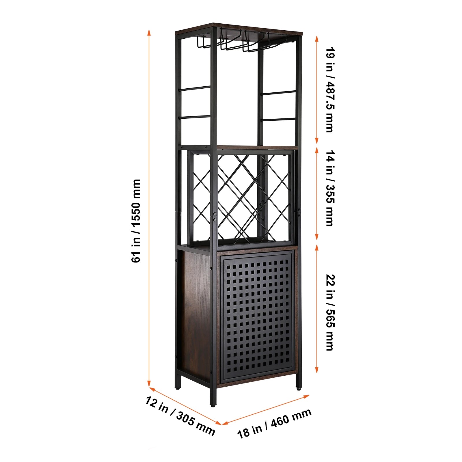 Aparador de vino estilo rústico con soporte para copas, capacidad para 13 botellas