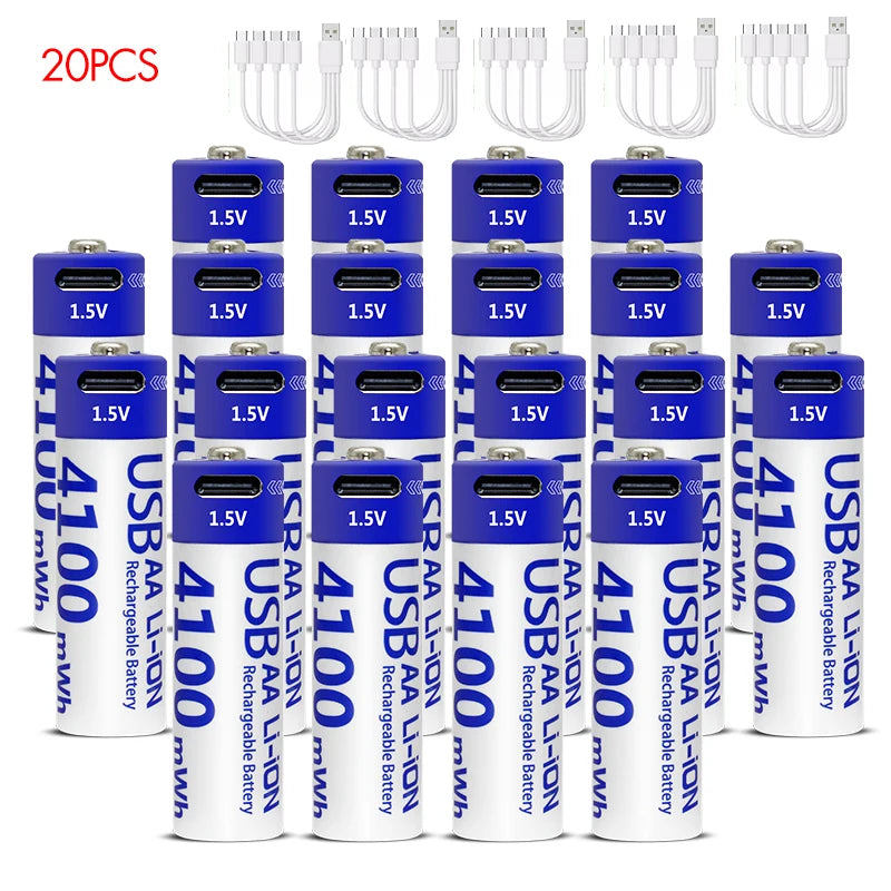 Kuugro AA 1.5V 4100mWh USB Rechargeable Battery Type-C Rechargeable AA Li-ion Battery for Remote Control Smart Door Lock Toys
