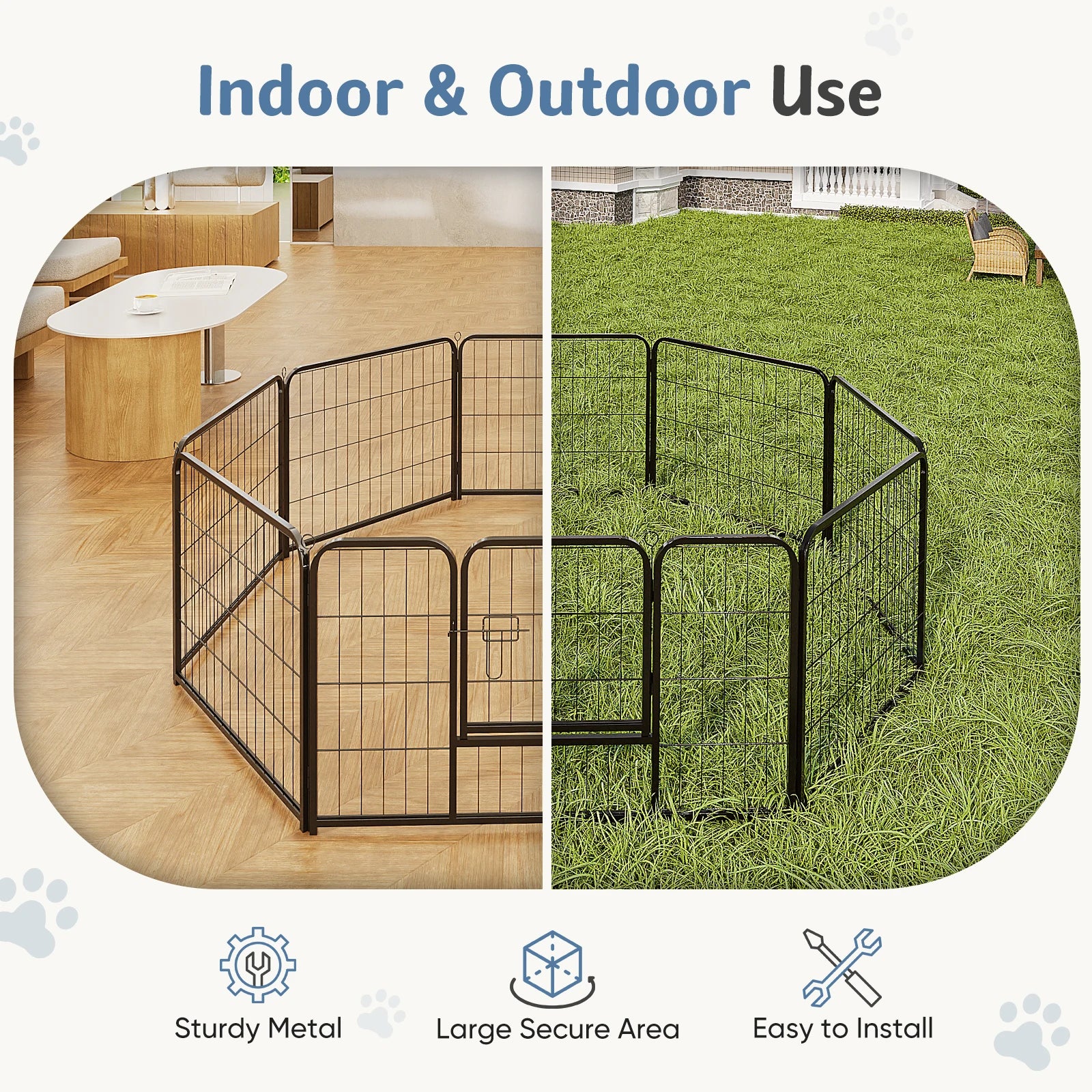 8-Panel Metal Dog Playpen Foldable Pet Fence with Door