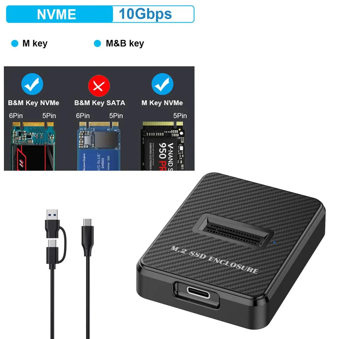 M.2 SSD USB-C kotelo liitäntämahdollisuuksilla