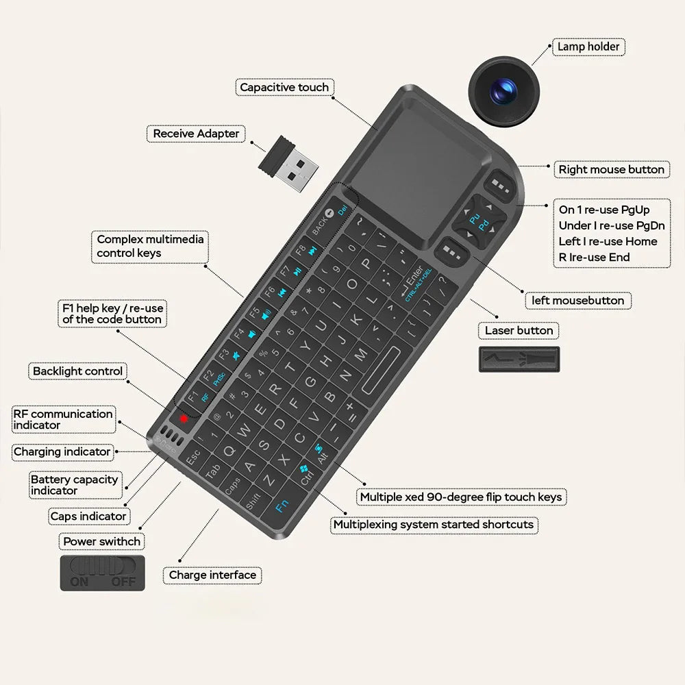 2.4G Wireless Keyboard With 7-color Backlight Touchpad Mouse And Flashligt- Portable Applicable- Perfect For PC Smart TV Box 