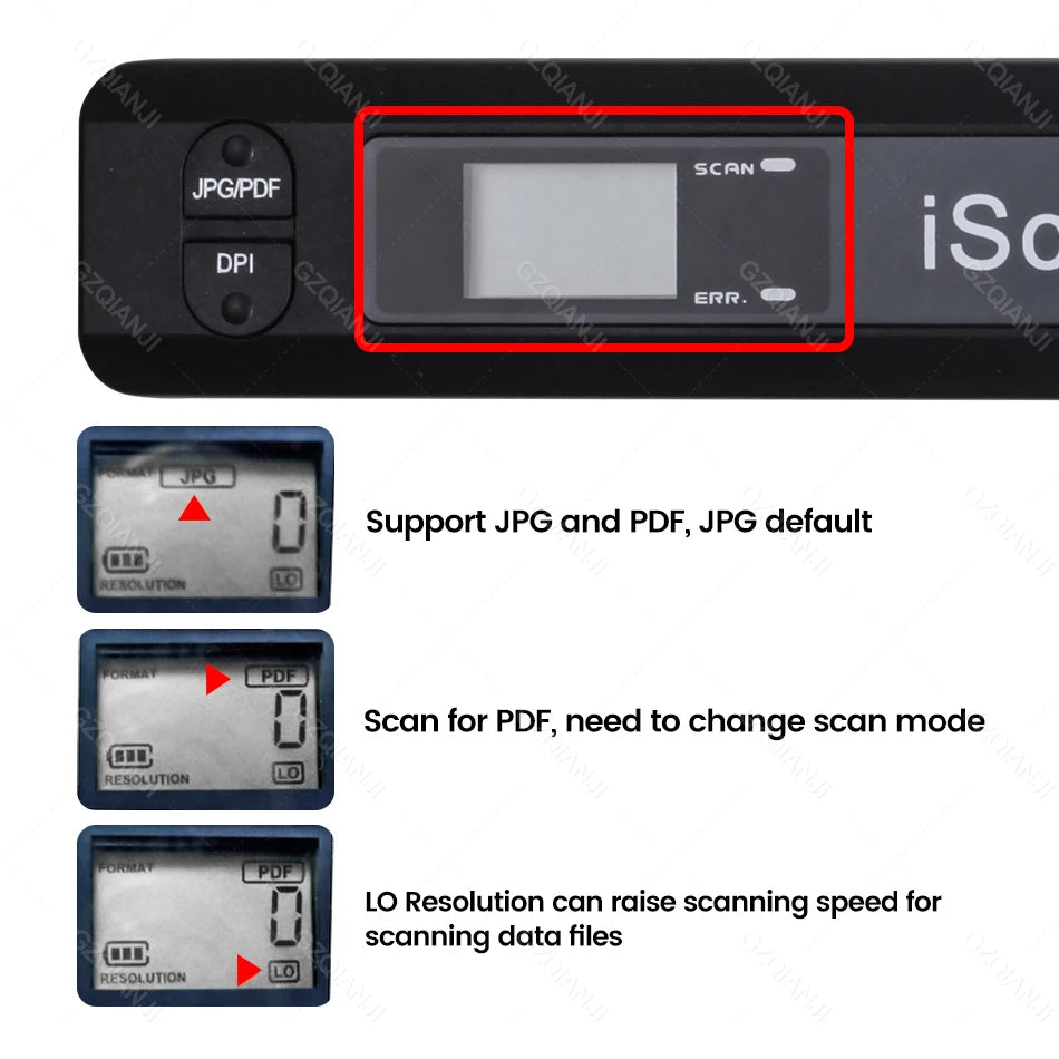 Scaner portabil A4 pentru documente cu stocare pe card de memorie