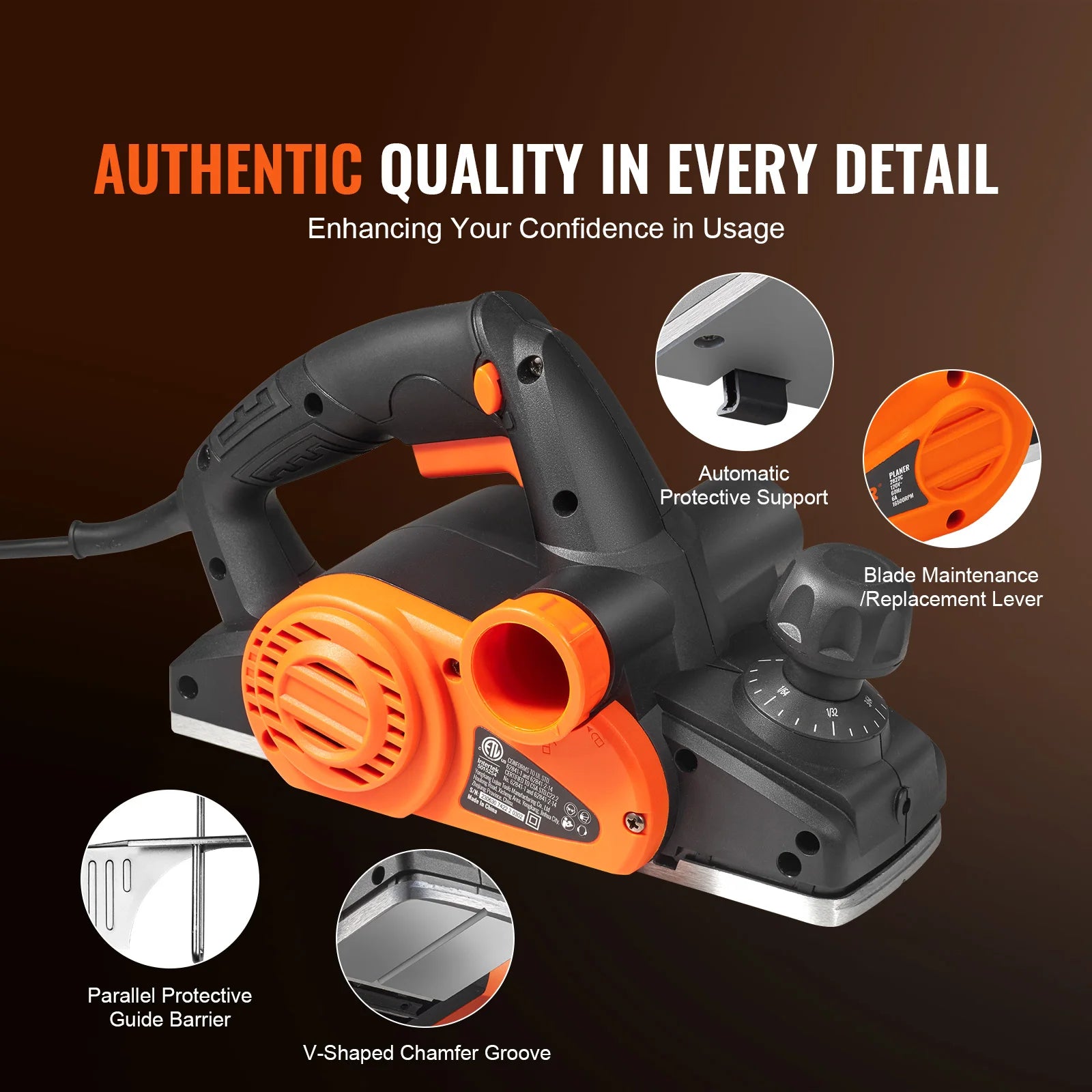 Rindea electrică manuală 3-1/4" 16500 RPM, unealtă electrică pentru rindeluirea lemnului cu fir