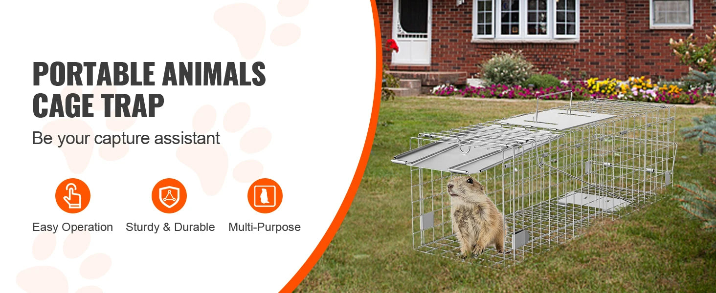 24 Inch Folding Live Animal Cage Trap with Handle