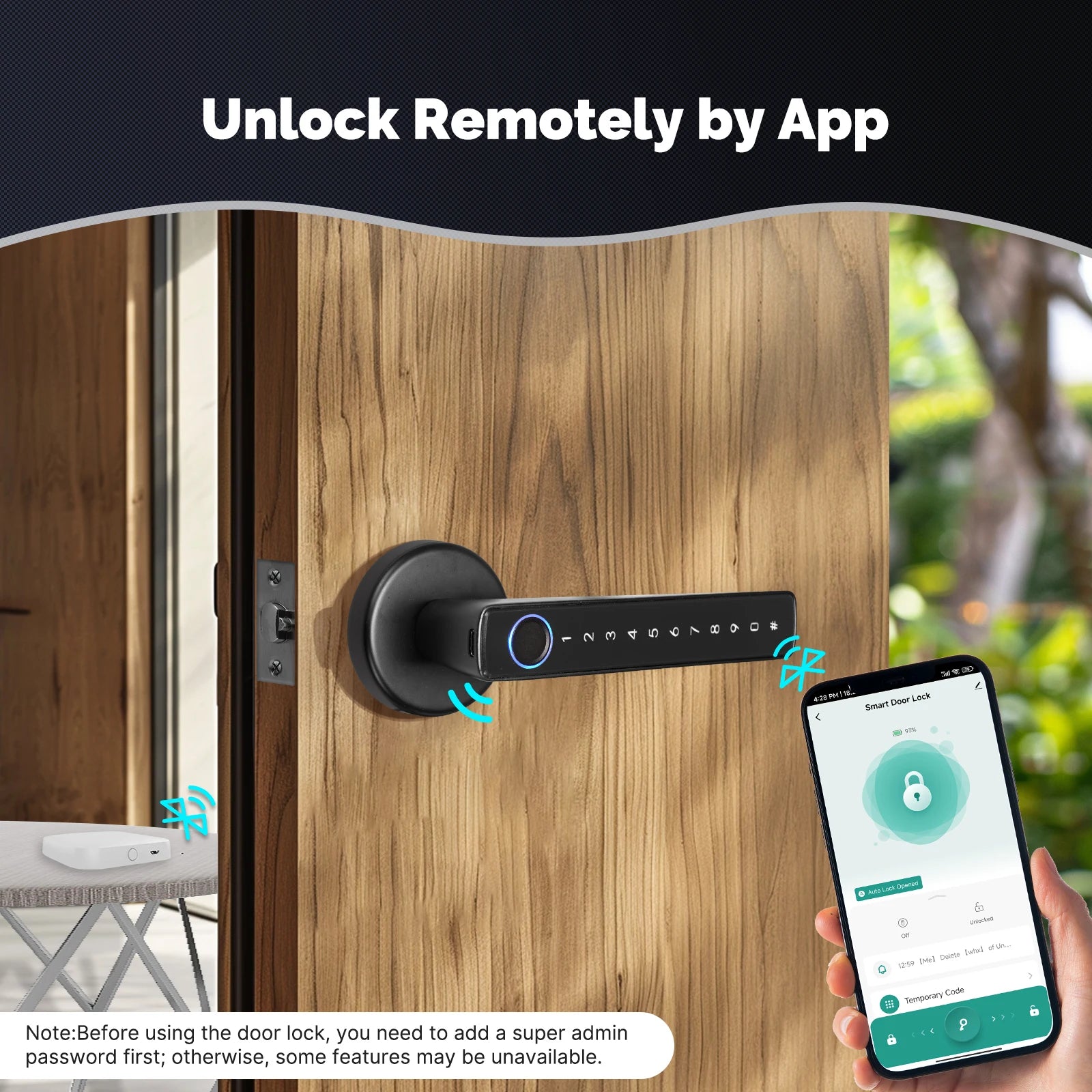 Fechadura de Porta com Impressão Digital Bluetooth Smart, Senha e Desbloqueio Remoto por Aplicação