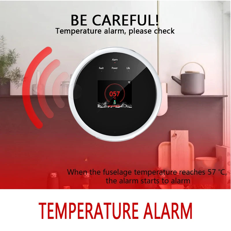 Tuya Wifi Leak With Temperature Function Combustible Gas Detectors Support Home Smart Life Natural Gas Alarm Sensor LCD Display 
