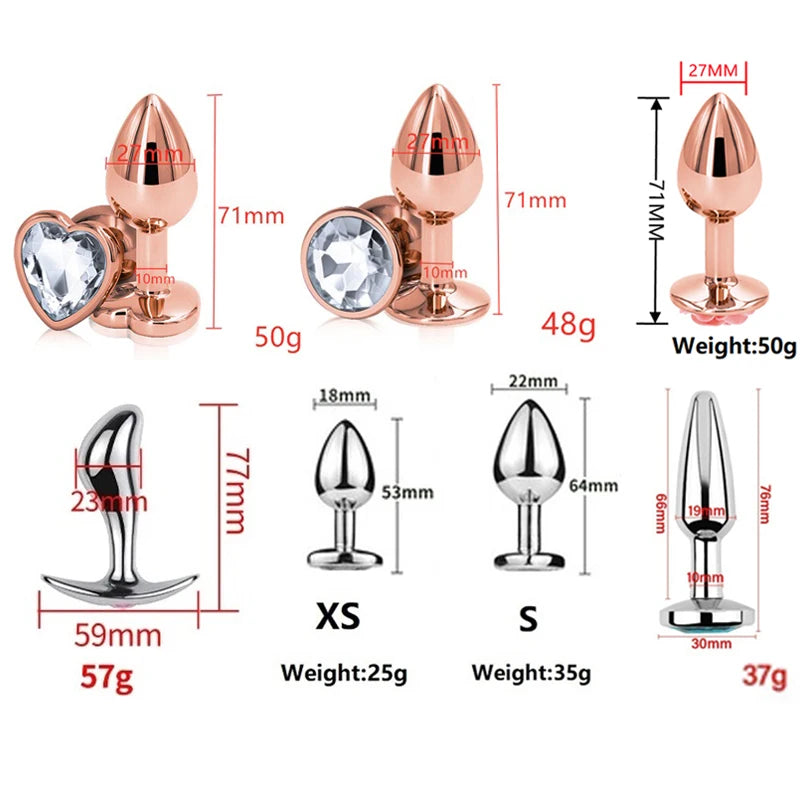 Small Size Metal Anal Beads Butt Plug Mini Rainbow Rose gold Butt Plug Crystal Jewelry Trainer Anal Dildo Masturbation Sex Toy 