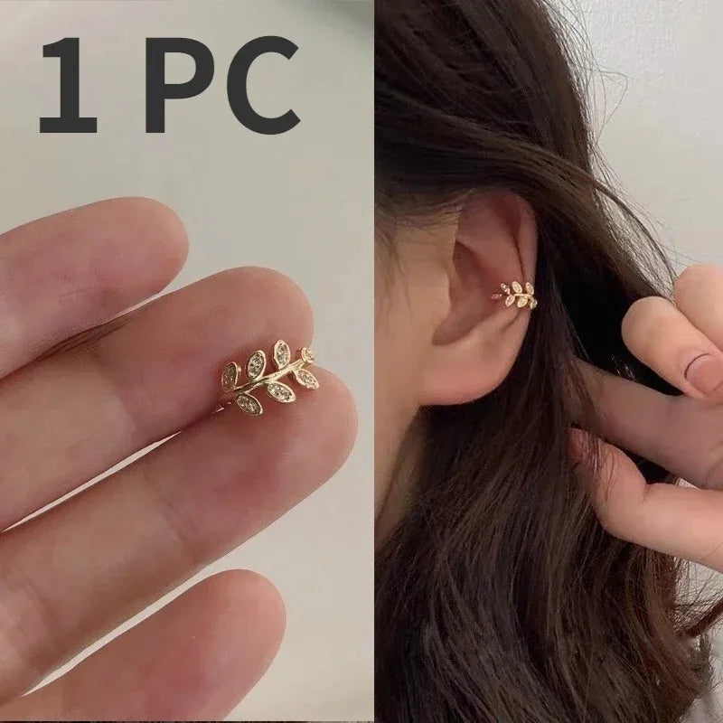 1Pc Hot Sale Cute Metal Leaf Earcuff Clips On Earring for Women Girls, No Fake Piercing Cartilage Earrings Ear Ring Without Hole 