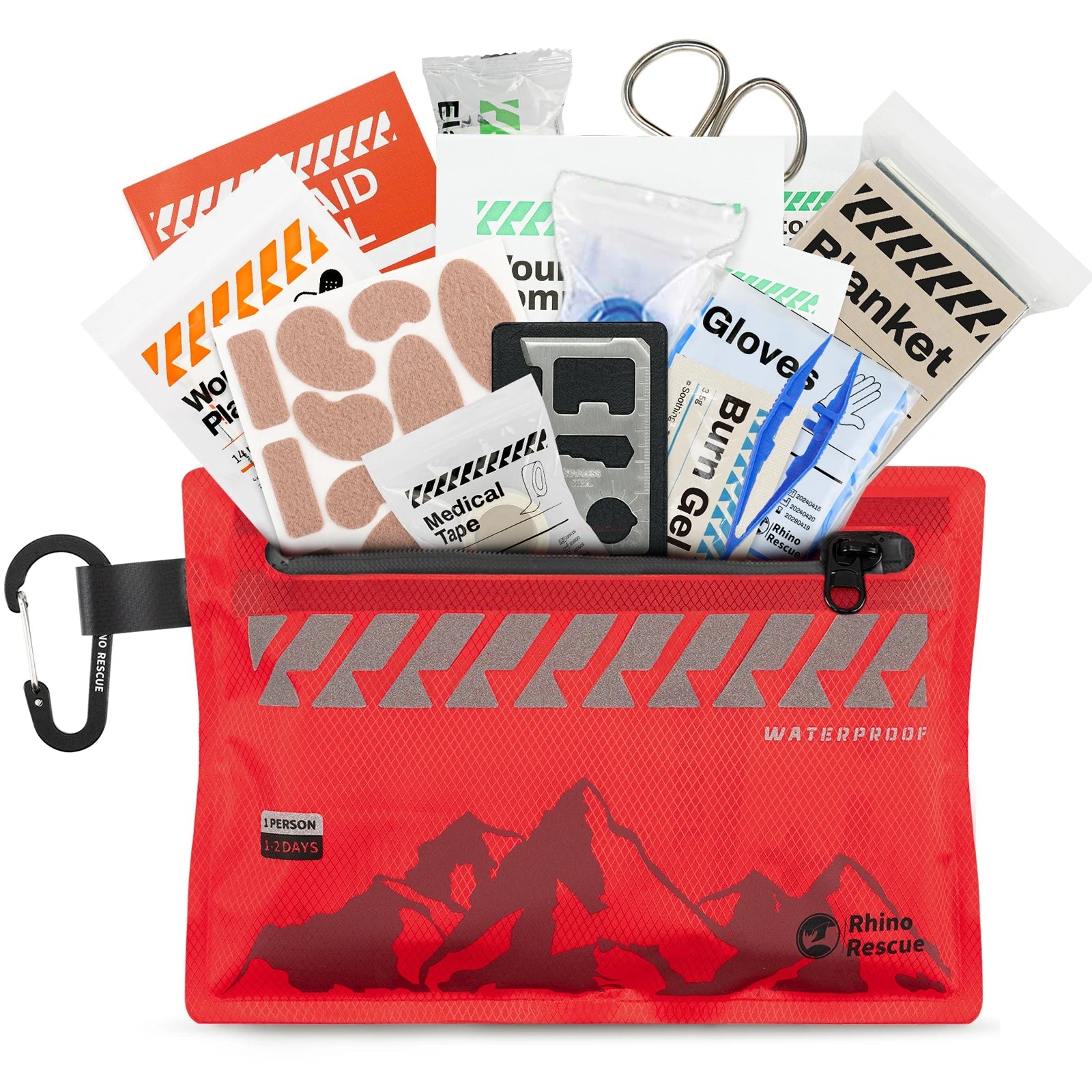 Small First Aid Kit RHINO RESCUE Ultralight Waterproof Medical Kit for Hiking Camping Backpacking Cycling Travel Vehicles 105PC 