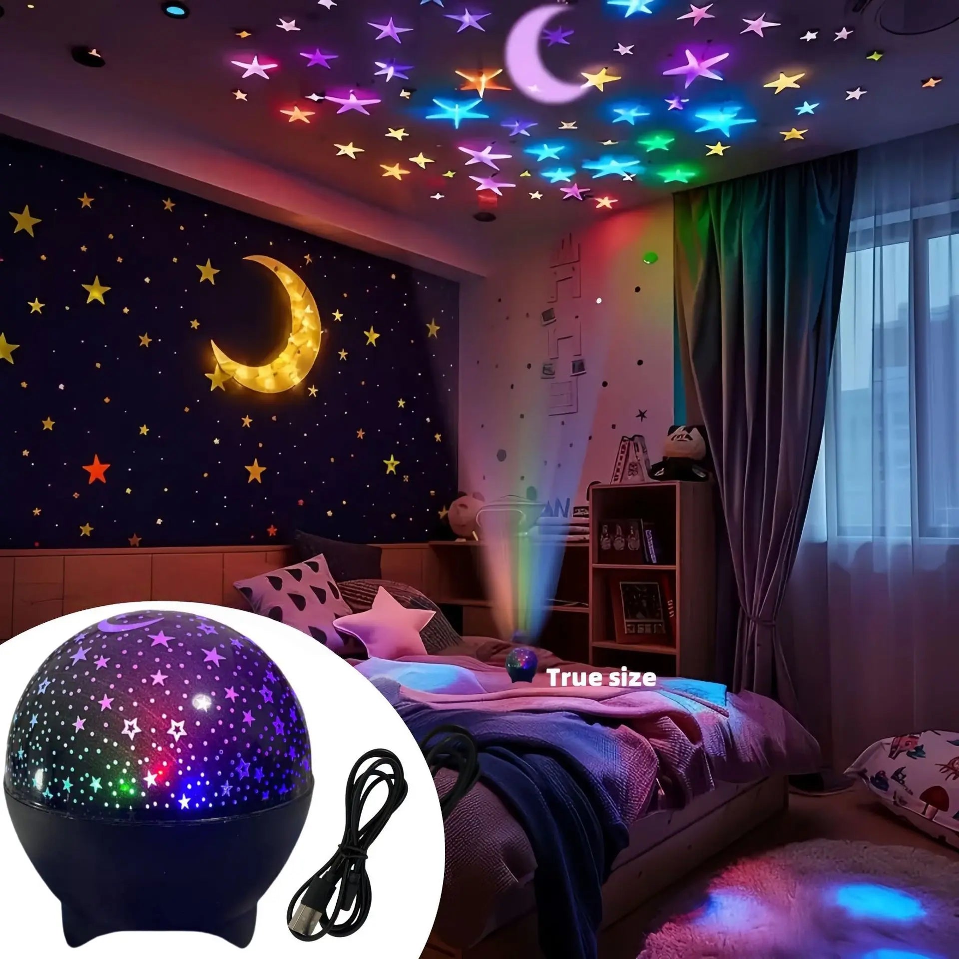 Starry Sky Galaxy Moon Projector Night Light USB RGB