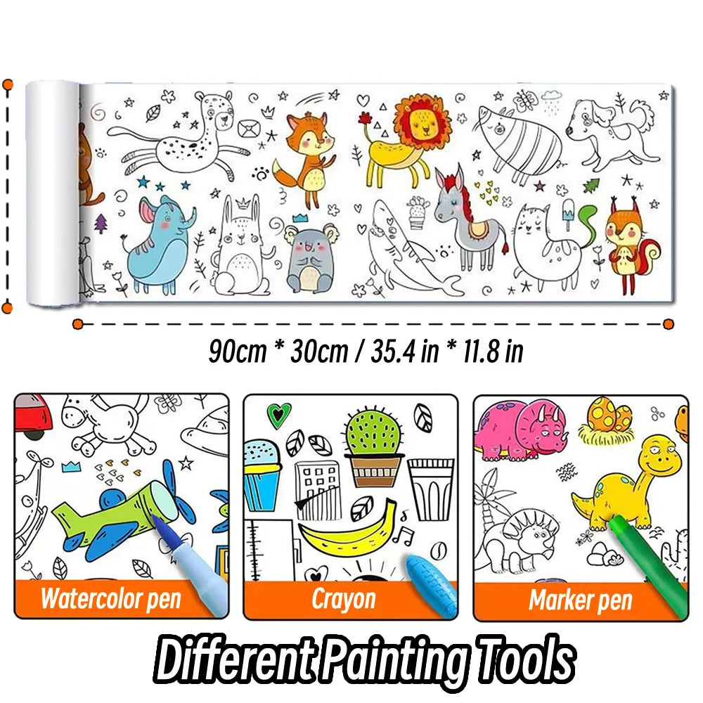 90cm Animal Canvas Children's Drawing Roll DIY Coloring Paper Roll Color Filling Graffiti Paper-cut Painting Educational School 