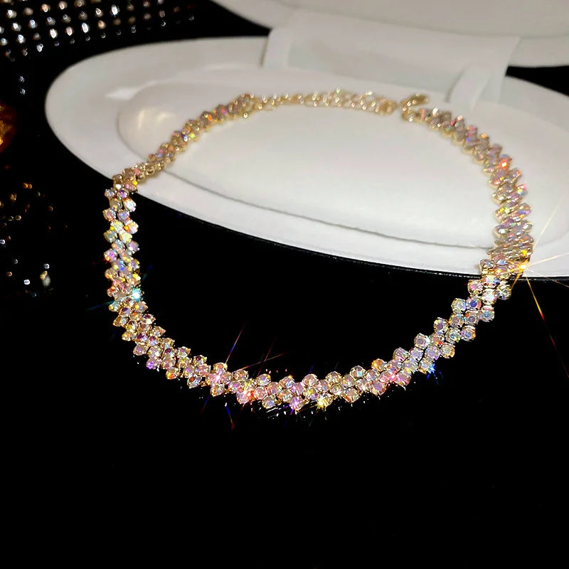 Luxury Shiny Full Rhinestone Choker Necklace for Women Personalized Geometric Crystal Necklaces Wedding Jewelry Party Gifts 