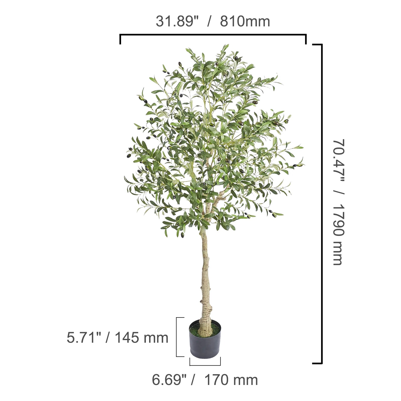 SucceBuy Künstliche Olivenbaum 5/6 ft hoch, künstliche Pflanze, lebensecht, grün, unecht, Topfpflanze für Zuhause, Büro, Lager-Deko, Innenbereich