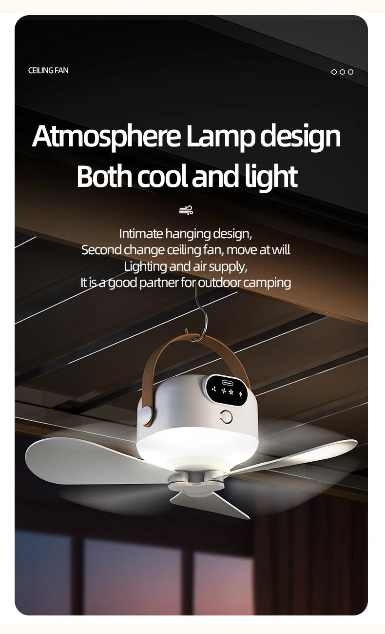 Rechargeable Ceiling Camping Fan with Remote Light for Small Spaces