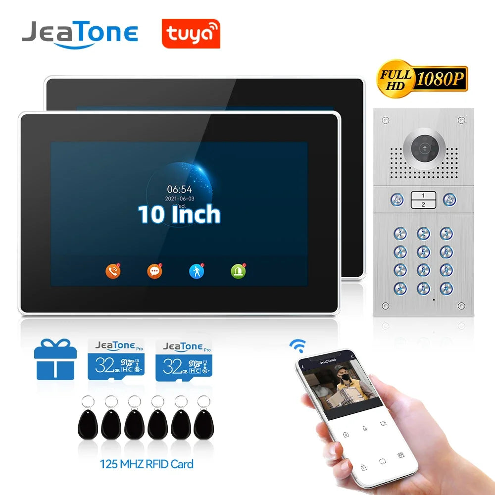 Jeatone 1080P Tuya WiFi Video Intercom RFID Code Keypad Doorbell Cam 7 Inch Home Security Video Door Phone Access Control System Spy-shop.com