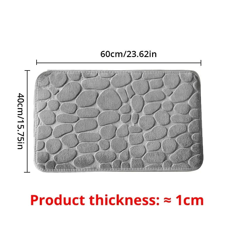 1pc Memory Foam Embossed Velvet Carpet Bathroom Living Room Non-Slip Mat Cobblestone Floor Mat Home Furnishings 