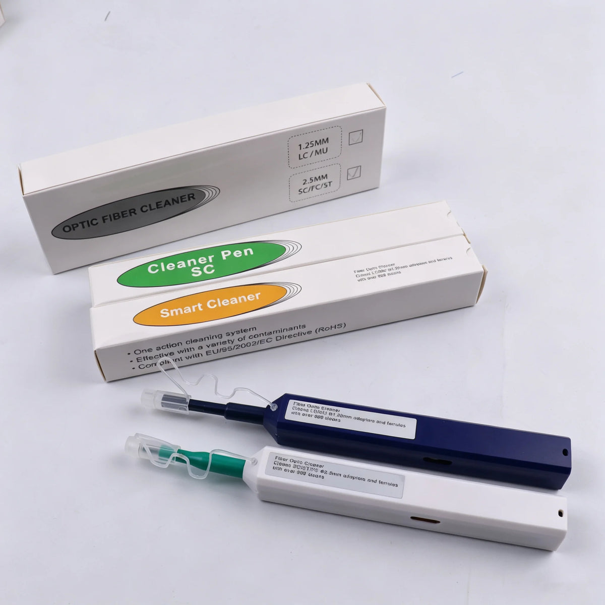 Zwei Faseroptik-Steckverbinder-Reinigungsstifte – 1,25 und 2,5 mm