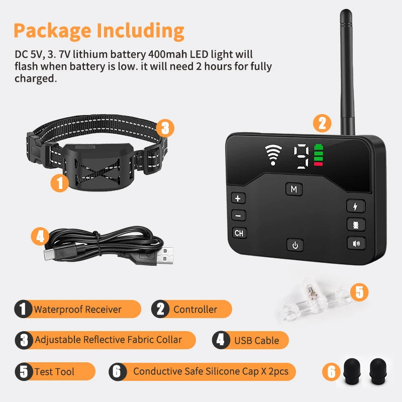2-in-1 Wireless Dog Fence & Training Collar with Remote Control