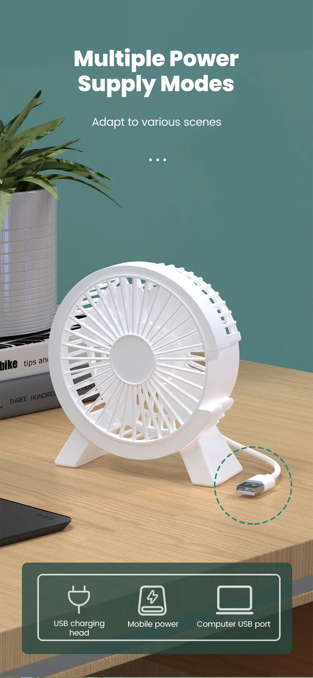 Mini USB Rechargeable Table Fan for Desk, Dorm, and Office