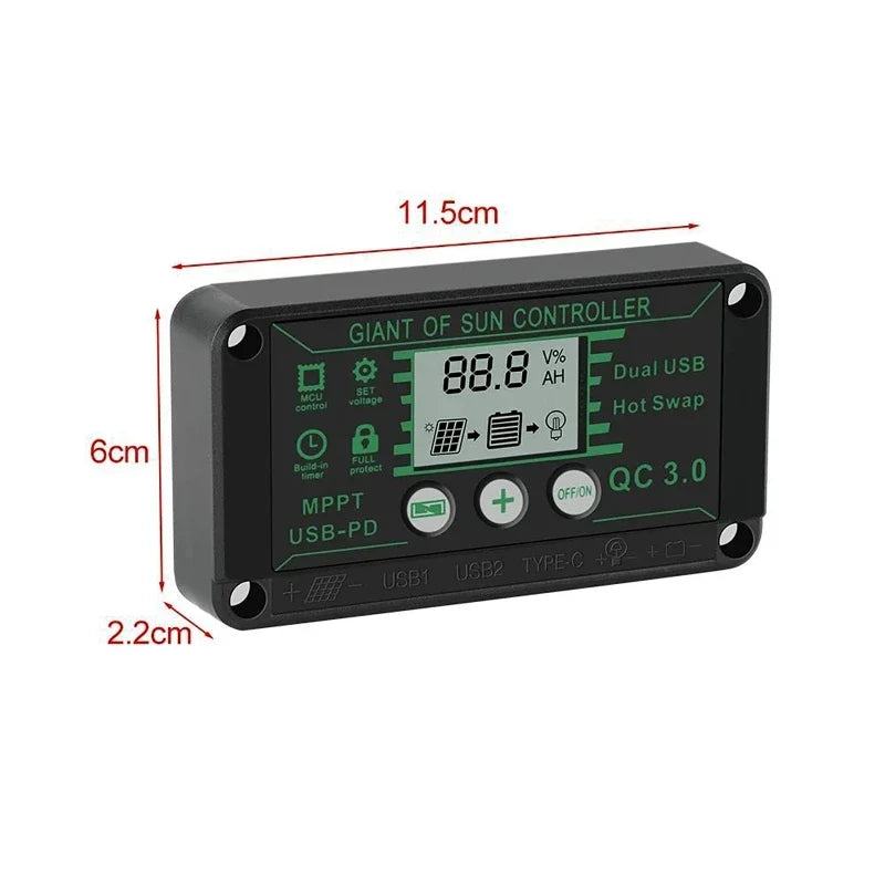 Solar-Laderegler MPPT, 100A 90A 60A 30A 20A, wasserdicht, 12V 24V Solarpanel-Laderegler, Dual-USB, automatische Anzeige