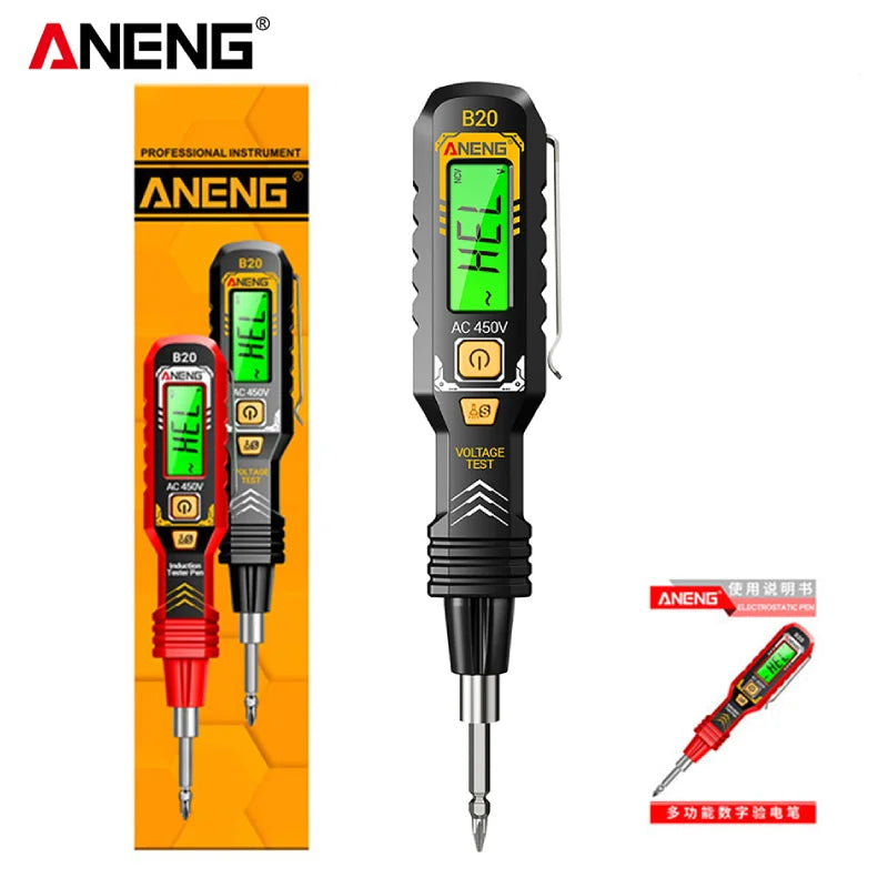 ANENG B20 Digitaler Spannungsprüfstift mit Taschenlampe, hochpräziser Schraubendreher, elektrischer Induktionsprüfstift